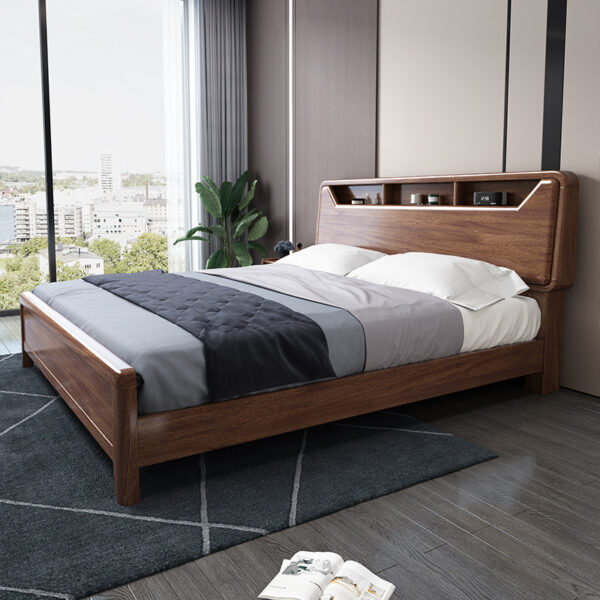 Giường Gỗ Sồi Tự Nhiên Sơn Màu Gỗ Óc Chó Cao Cấp – ALU.G28